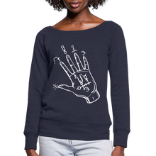 Load image into Gallery viewer, Women&#39;s white Palm sweatshirt top - melange navy
