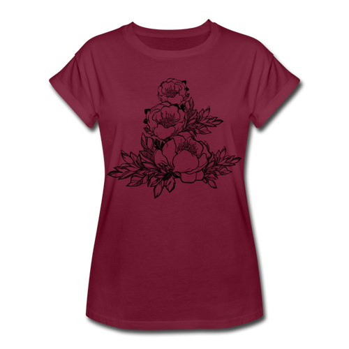 Women's Black flower Fit T-Shirt - burgundy