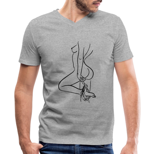 Men's Naked Lady V-Neck T-Shirt - heather gray