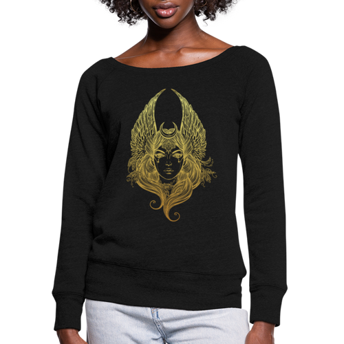 Women's Gold Queen Wideneck Sweatshirt - black
