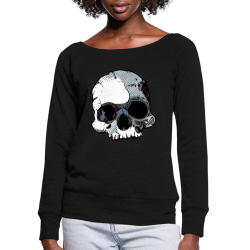 Women's Half Skull Wideneck Sweatshirt - black