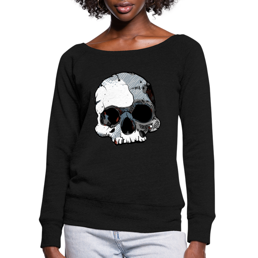Women's Half Skull Wideneck Sweatshirt - black