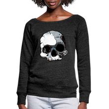 Load image into Gallery viewer, Women&#39;s Half Skull Wideneck Sweatshirt - heather black
