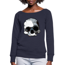 Load image into Gallery viewer, Women&#39;s Half Skull Wideneck Sweatshirt - melange navy
