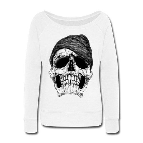 Women's Skull Hoodie Wideneck Sweatshirt - white
