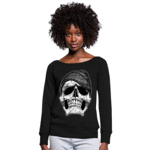 Load image into Gallery viewer, Women&#39;s Skull Hoodie Wideneck Sweatshirt - black
