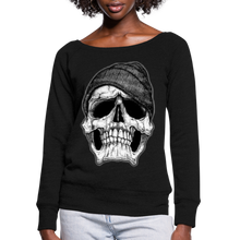 Load image into Gallery viewer, Women&#39;s Skull Hoodie Wideneck Sweatshirt - black
