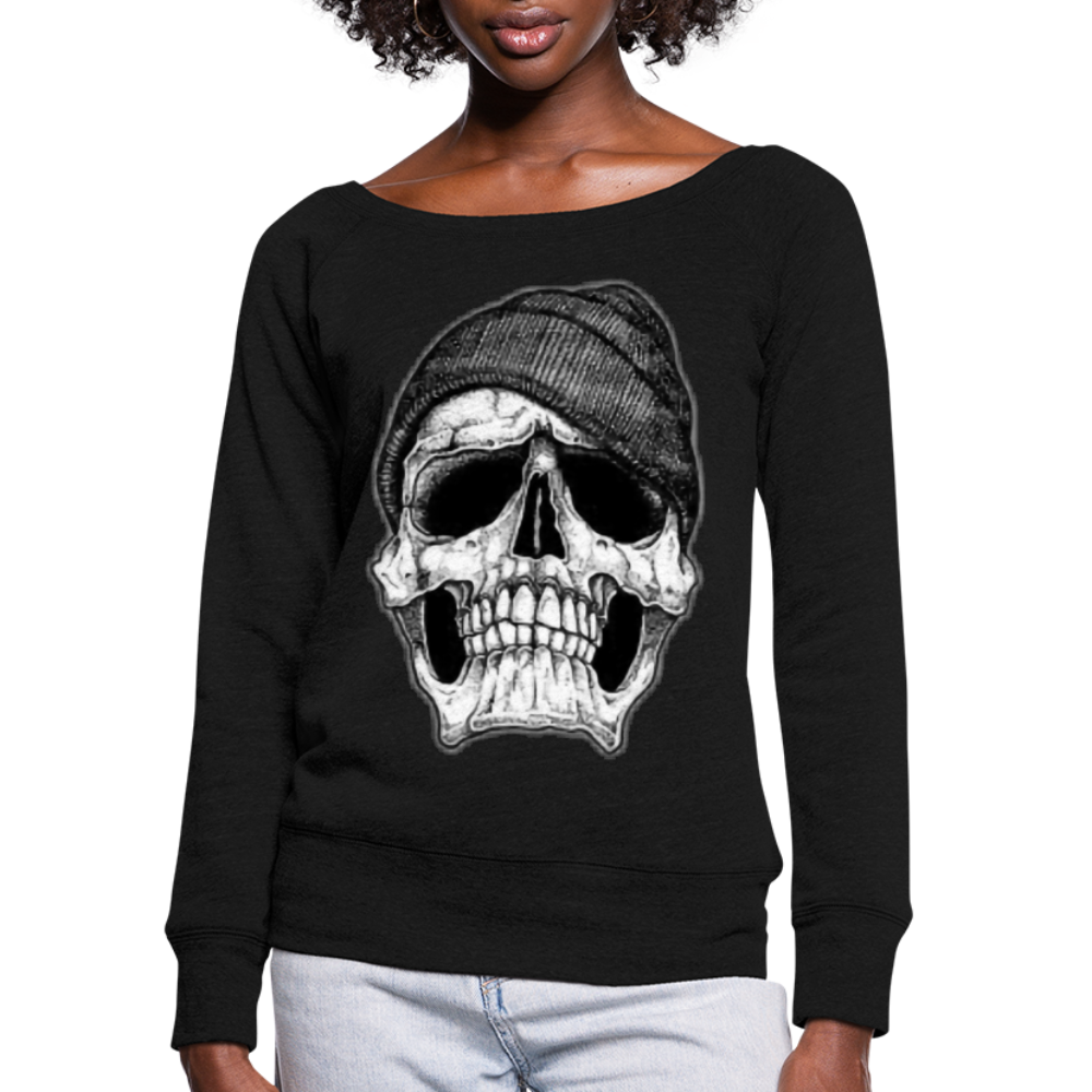 Women's Skull Hoodie Wideneck Sweatshirt - black