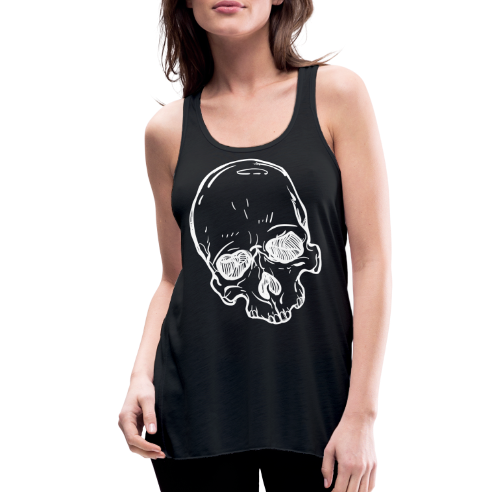 Women's White Skull Flowy Tank Top - black